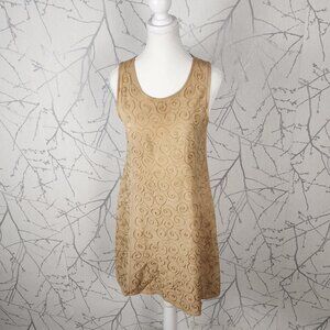 Jean Jeanus Beige Gold Swirl Embroidered Round Neck Mini Dress